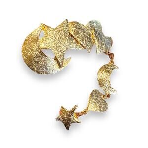 Ultracraft Moon Stars  Vintage Galaxy Celestial Crinkle Texture Pin Brooch